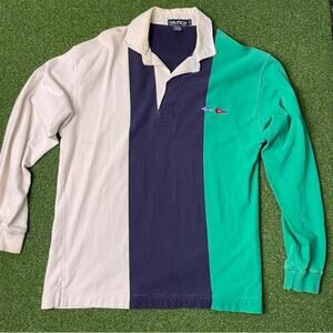 Vintage 90s Y2K Mens Nautica Color Black Long Sleeve Polo Sz L